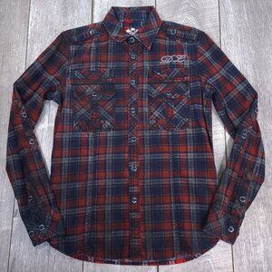 Parasuco Mens Heavy Flannel Shirt Size Medium Blue Red Plaid Long Sleeve Biker